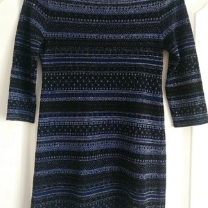 WHBM Small Black, Silver and Blue Long Sleeve Dres